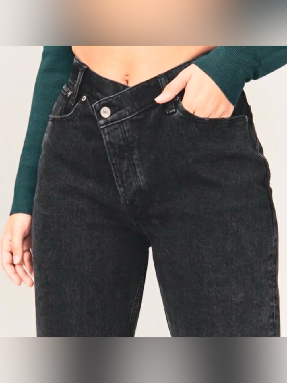 ABERCROMBIE | 90s Straight Ultra High Rise Criss Cross Waist Jeans Black Sz 26